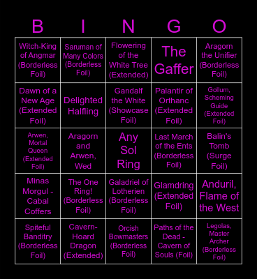 LOTR Bingo Card