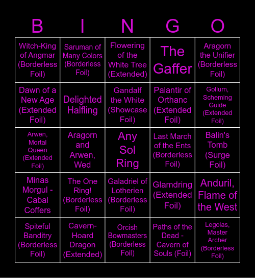 LOTR Bingo Card