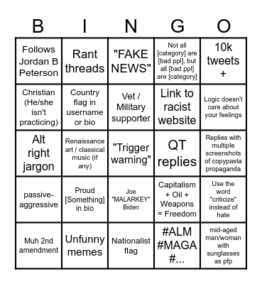 The "Righteous" Twitter Profile Bingo Card