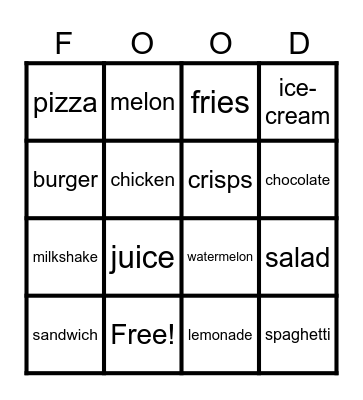 Food Bingo Card