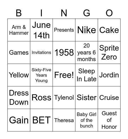 Lena T. Birthday BINGO Card