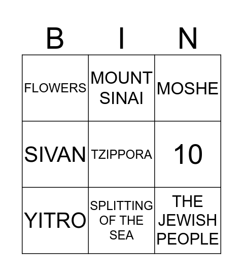 PARSHA BINGO Card