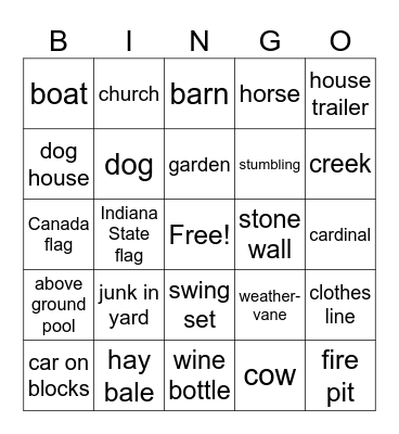 Back Road Wine Tour Bingo Card