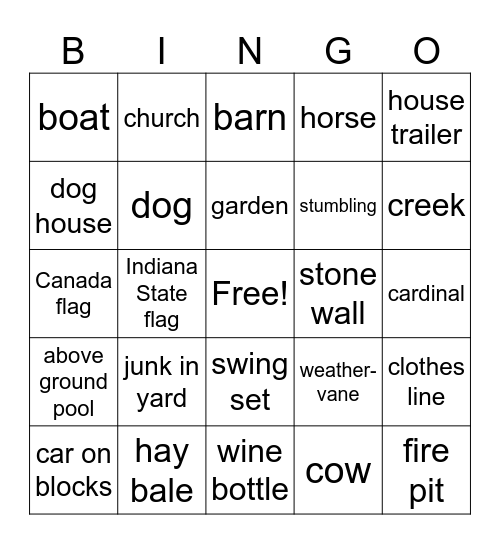 Back Road Wine Tour Bingo Card