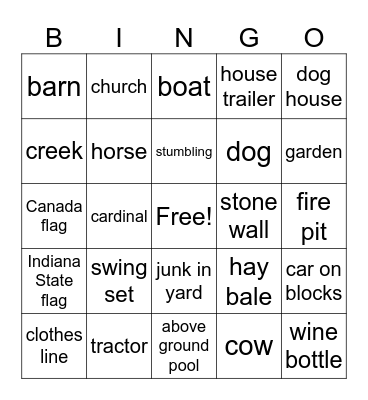 Back Road Wine Tour Bingo Card