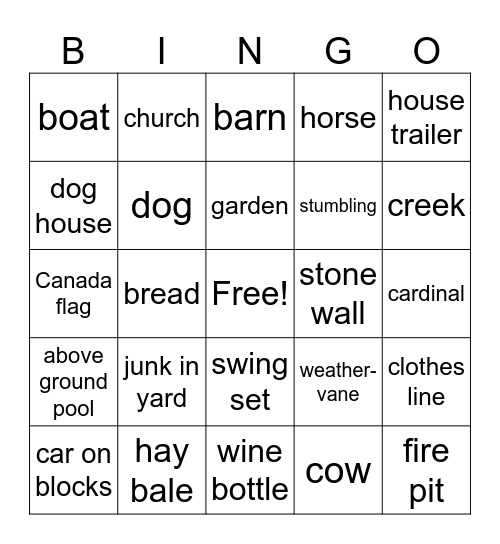 Back Road Wine Tour Bingo Card