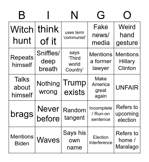 Trump Bingo 6/13/23 Bingo Card