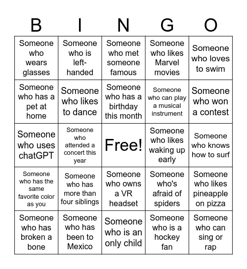 Find someone who Bingo Card