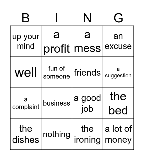 Make or Do Bingo Card