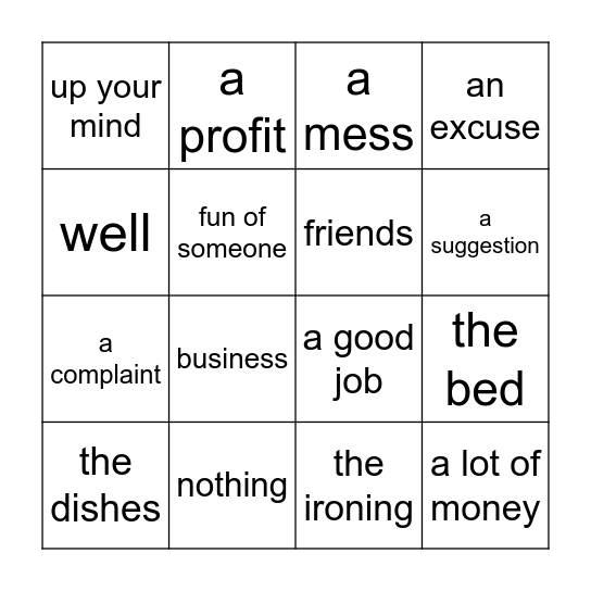 Make or Do Bingo Card