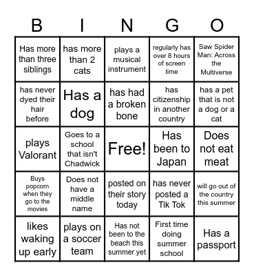 Icebreaker Bingo Card