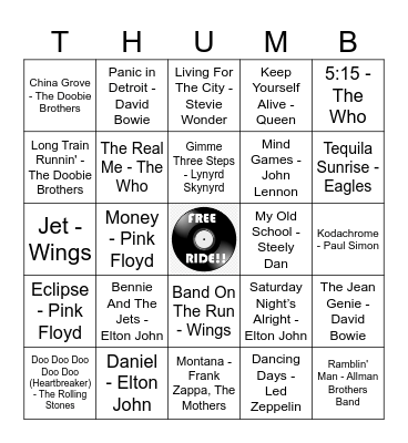 1973 Rock Albums Bingo Card