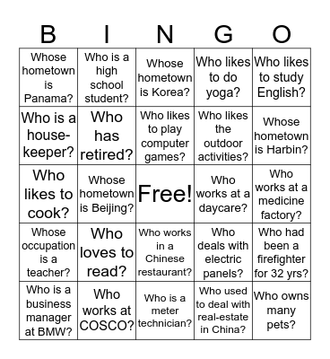 Do you know your classmates? Bingo Card