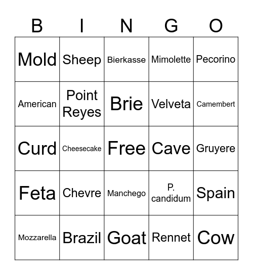 Cheesy Bingo Card