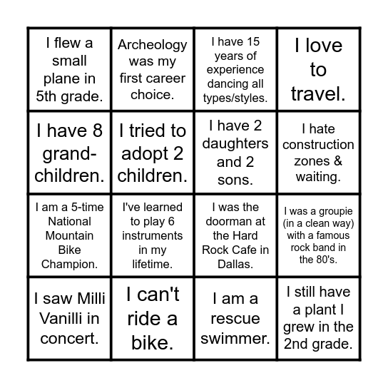Find someone who . . . Bingo Card