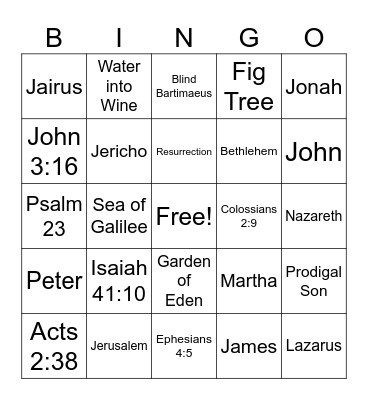 Bible Bingo Card