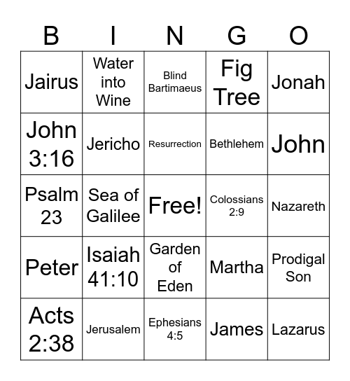 Bible Bingo Card