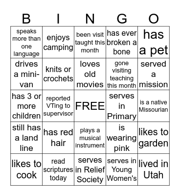 Getting to Know You Bingo Card