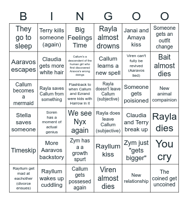 The Dragon Prince S5 Bingo Card Bingo Card