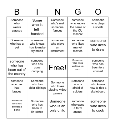 Icebreaker Bingo Card
