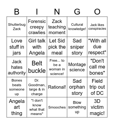 Bones TV Bingo!! Bingo Card