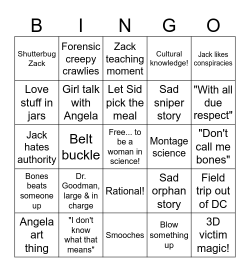 Bones TV Bingo!! Bingo Card