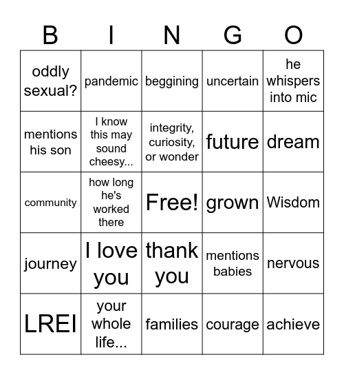 GRADUATION Bingo Card