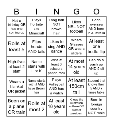 Probability Bingo Card