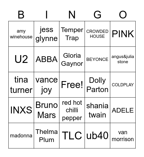 POPULAR SONGS Bingo Card