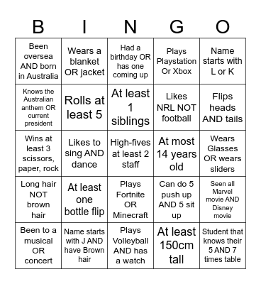 Probability Bingo Card