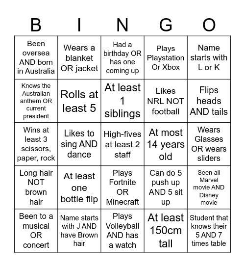 Probability Bingo Card