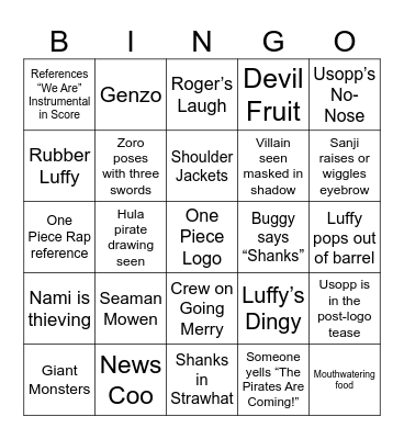 One Piece LA Teaser Speculation Bingo Card