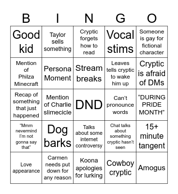 Untitled Bingo Card