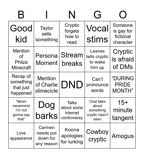 Untitled Bingo Card