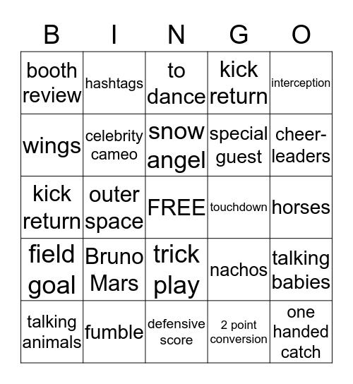 SUPERBOWL Bingo Card