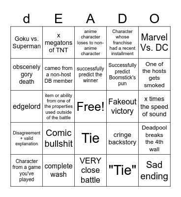Death Battle! zingo Bingo Card
