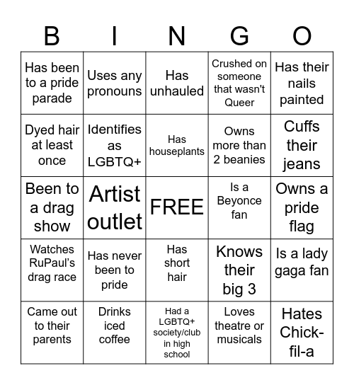 LGBTQ+ Bingo Card