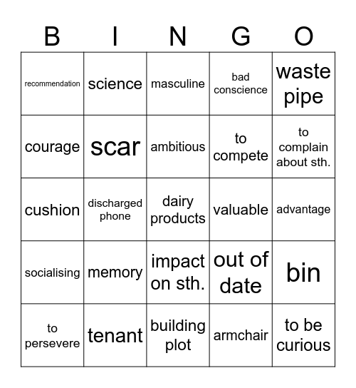 June - vocabulary revision Bingo Card