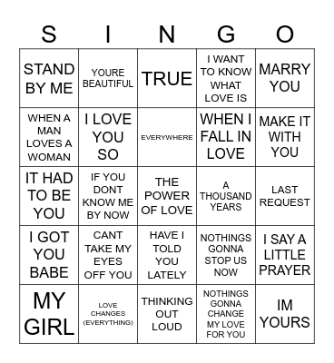 822 BEST WEDDING SONGS Bingo Card