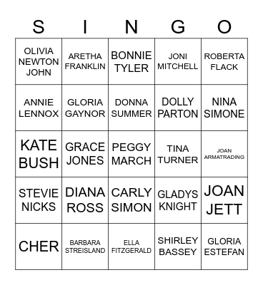 823 DIVAS OF THE 70’S Bingo Card