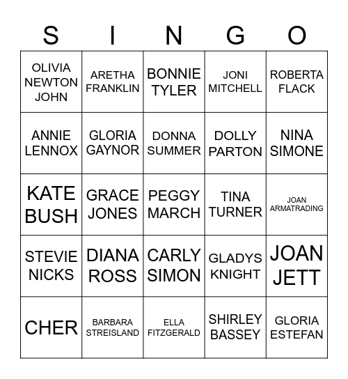 823 DIVAS OF THE 70’S Bingo Card