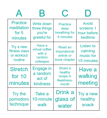 Wellness Bingo Card