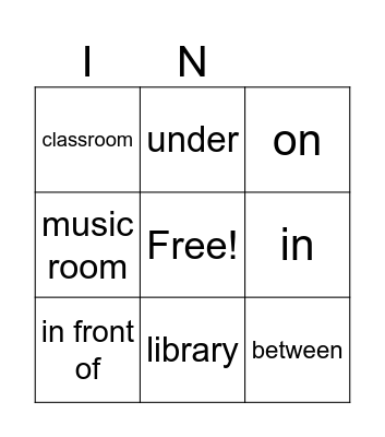 Prepositions Bingo Card