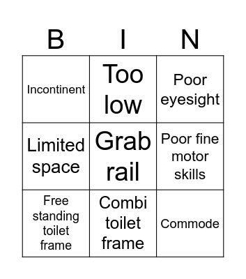 Toileting Bingo Card