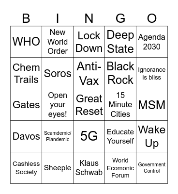 Conspiracy Theorist Bingo Card