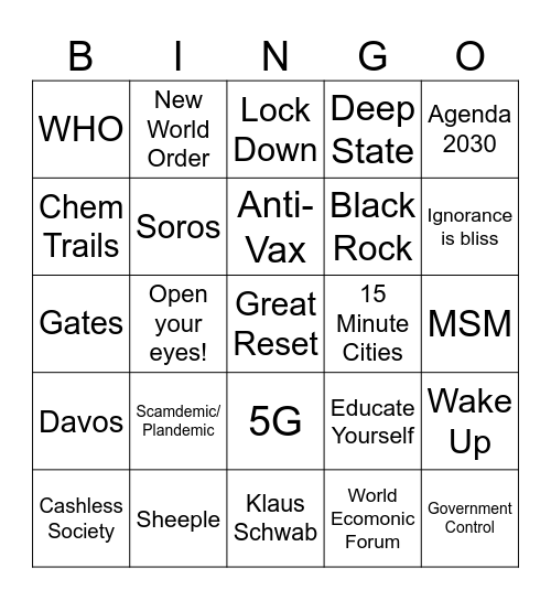 Conspiracy Theorist Bingo Card