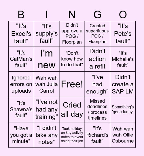 The Artist Formerly Known as Retail Planning Bingo Card