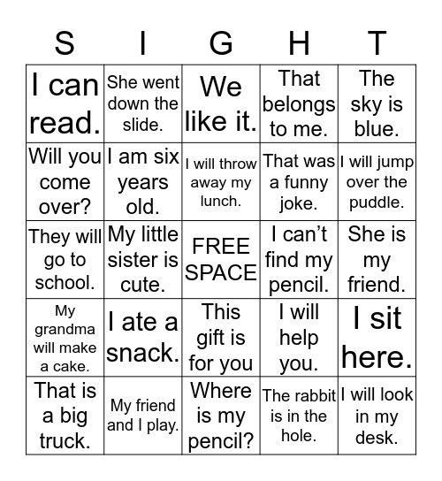 Bingo Using Sight Word Sentences Bingo Card