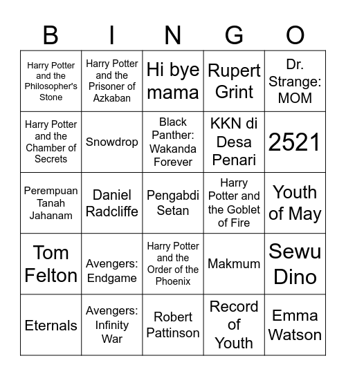 Audreyana’s Bingo Card