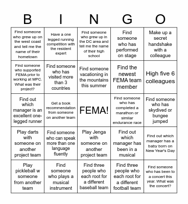 MPC FEMA Team Bingo Card